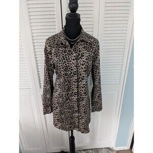 Chico's Top Womens L/2 Wrinkle Resistant Leopard Animal Print Long Tunic Blouse